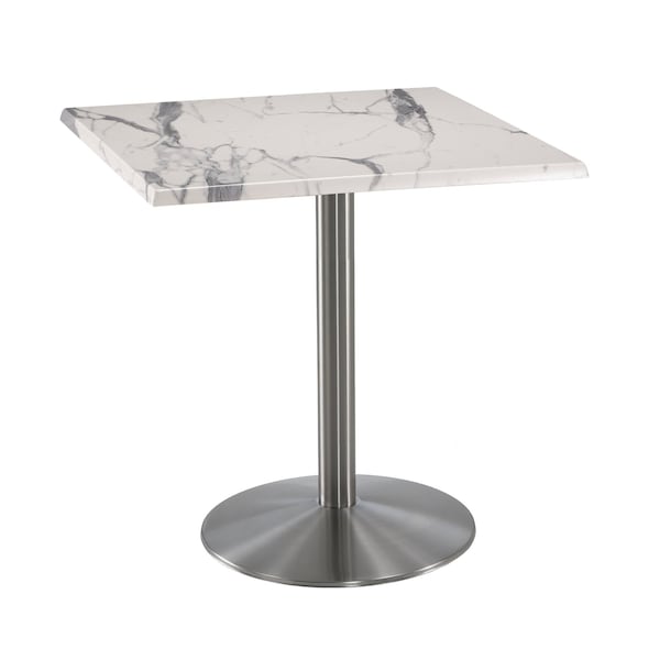 36" Tall OD214 Stainless Steel Table Base 22" Diameter 30"x30" Square White Marble Top